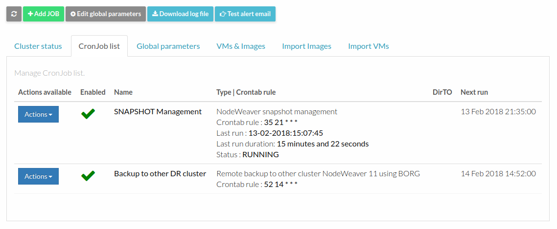 The new NodeWeaver snapshot and backup scheduler